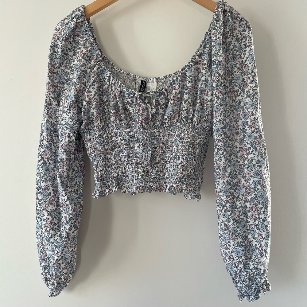 Floral Long Sleeve Smocked Top